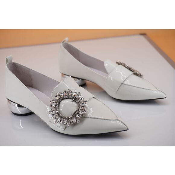 Jeffrey Campbell Viona White Patent Pointy Pump SZ 7 Crystal Buckle Wedding $175 - Picture 5 of 11